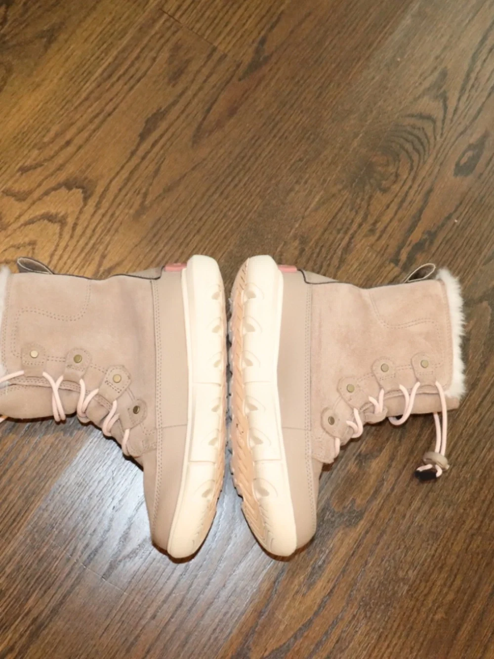 Girls Sorel Explorer Joan Waterproof Winter Boots Tan Suede Faux Fur Size 4